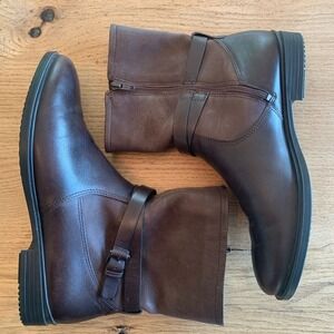 Ecco Mod Tray Roper Bootie Brown Women's Combat Moto 8 Faux Leather Preloved